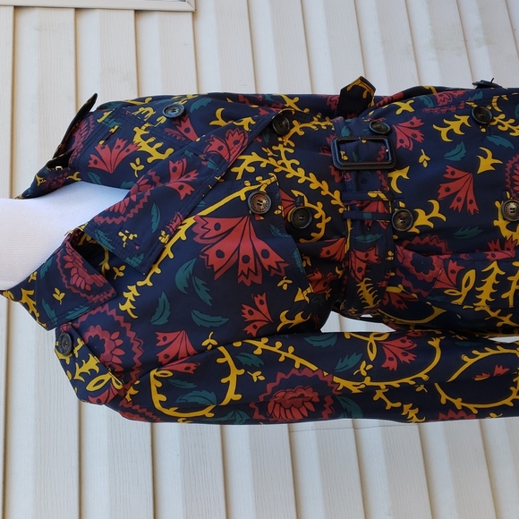 BURBERRY SILK FLORAL PRINT EVENING TRENCH COAT JACKET MADE IN ITALY - Picture 6 of 12